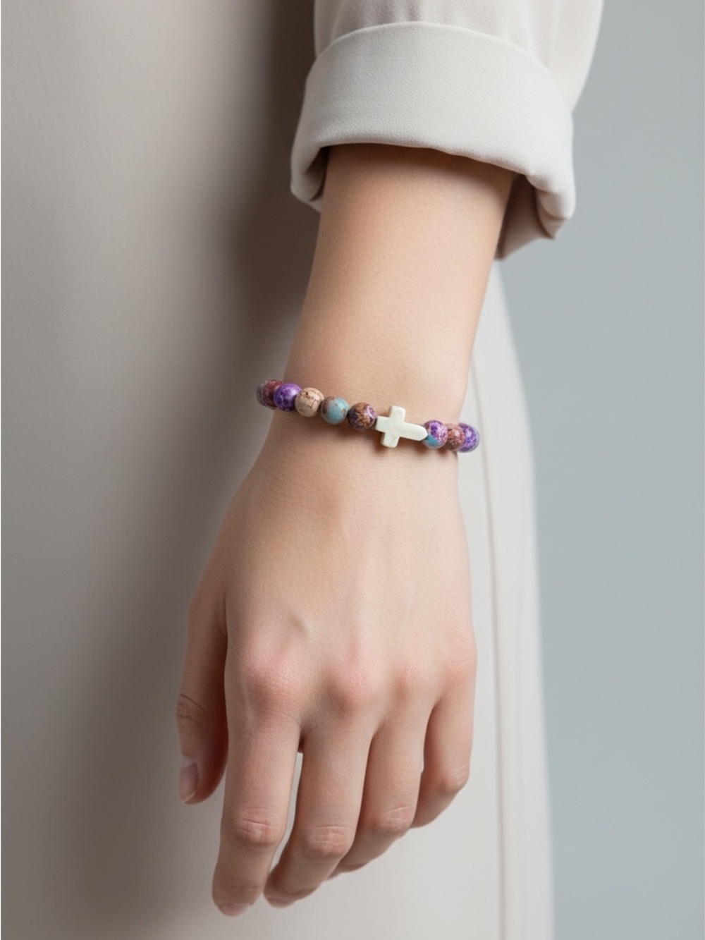 9/18 Beaded Cross Bracelet in Purple and Turquoise - Women Jewelry